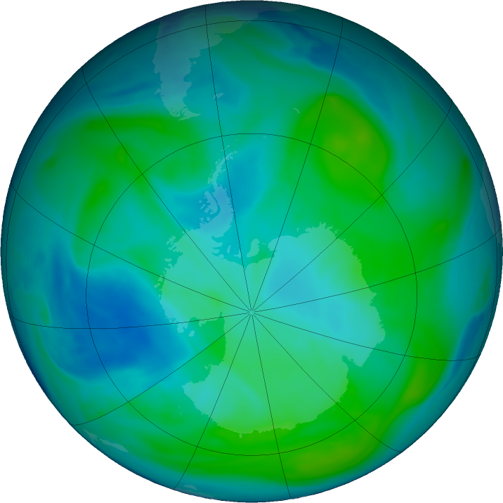 Antarctic ozone map for 26 January 2017